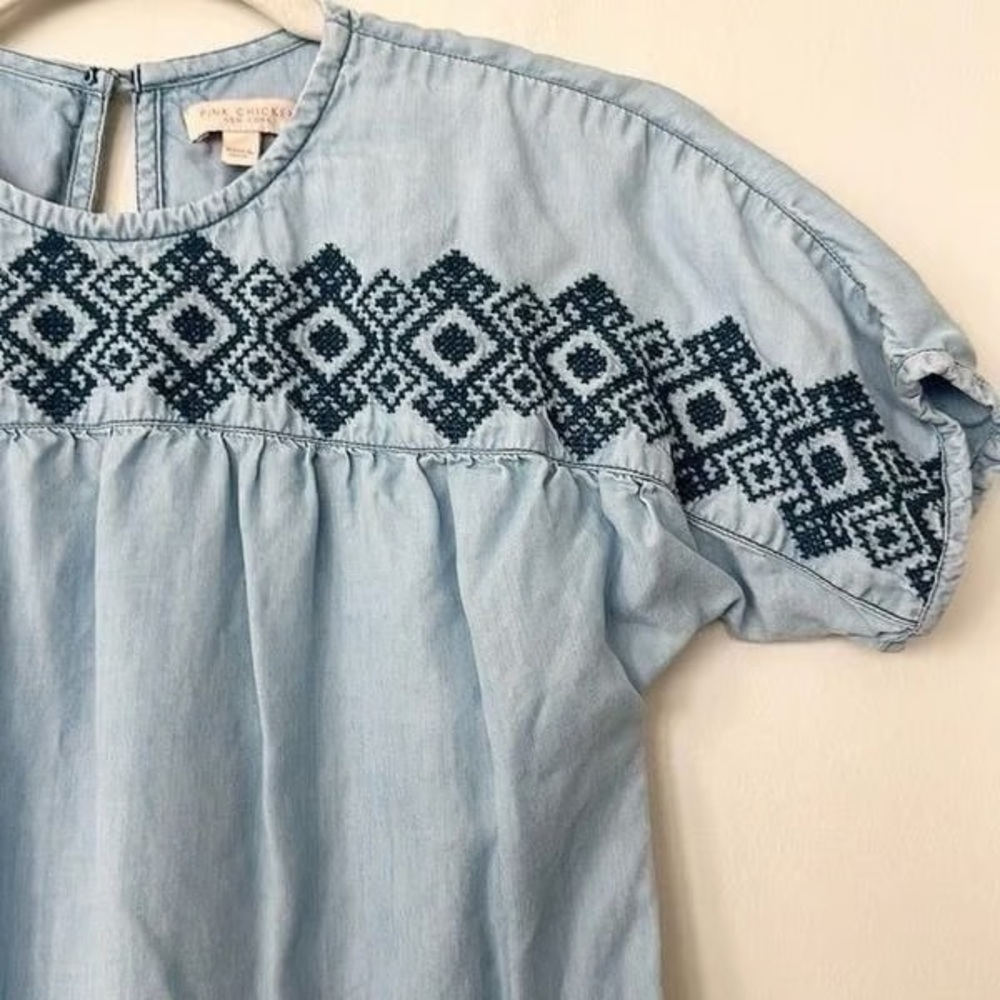 Pink Chicken Blue Embroidered Dress - Picture 2 of 2